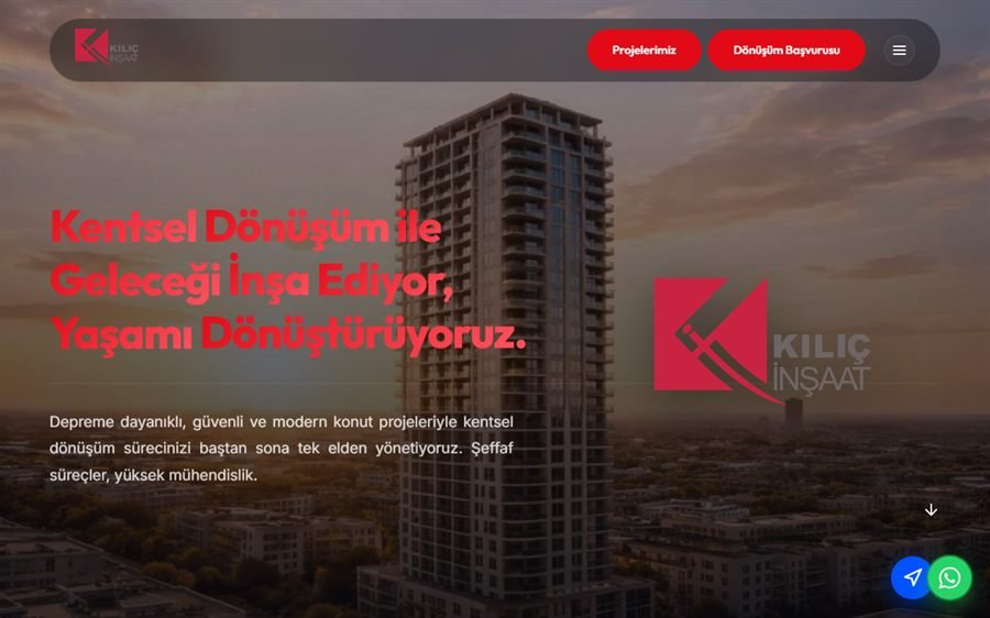 Kılıç İnşaat Yapı Web Sitesi Ekran Görüntüsü